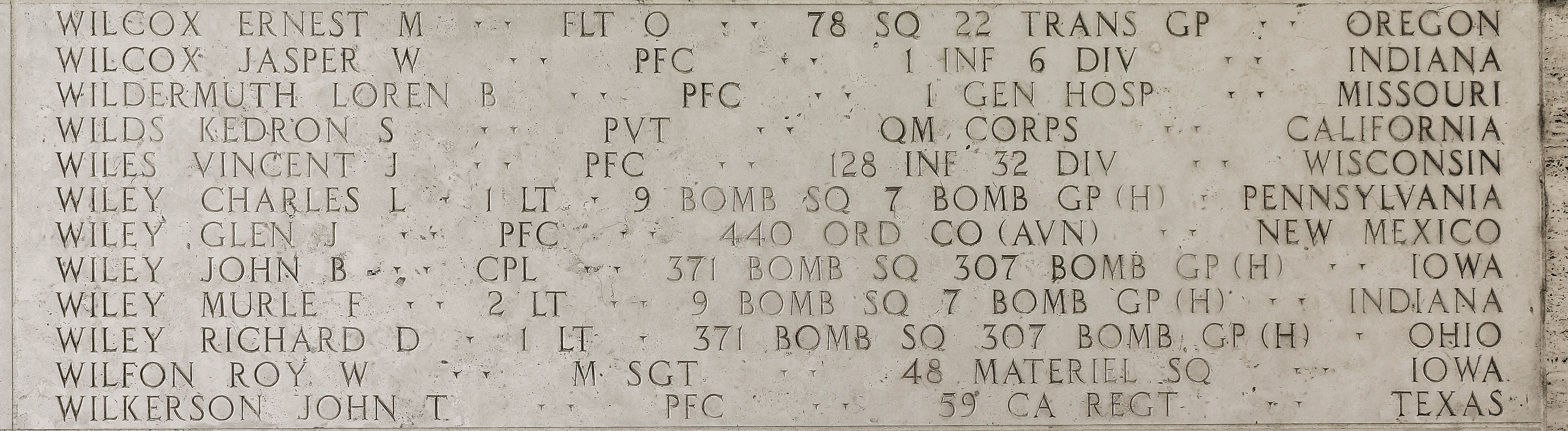 Murle F. Wiley, Second Lieutenant